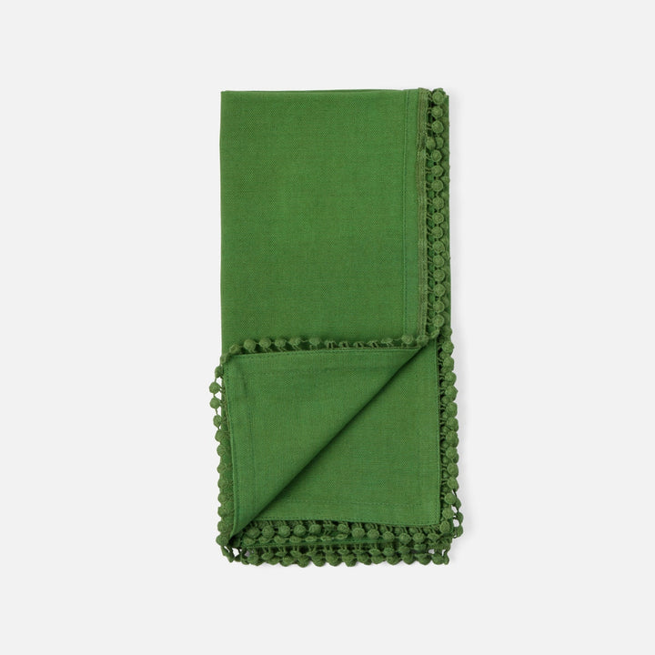 Margot Ivy Green Pom Pom Border Napkin Cotton Canvas 22X22 Pack/4