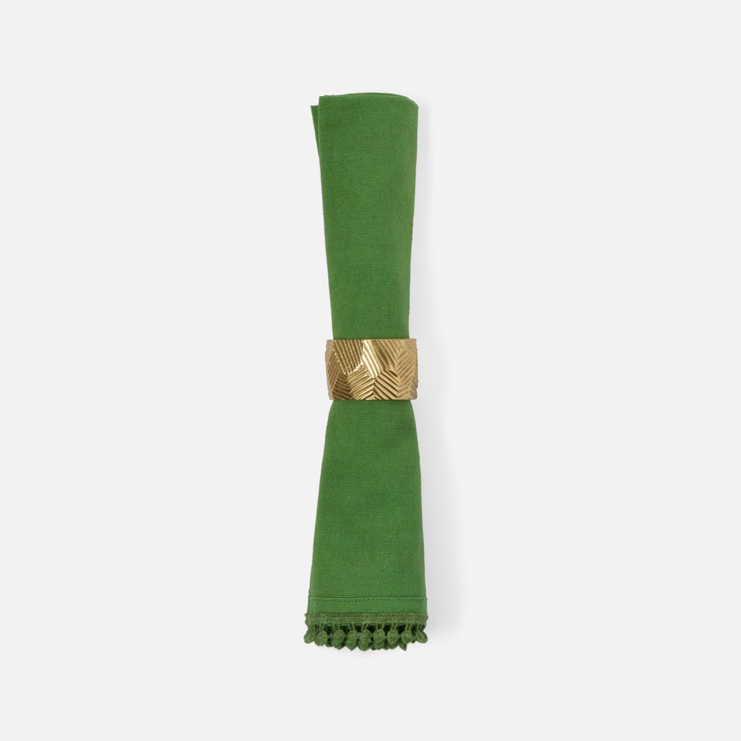 Margot Ivy Green Pom Pom Border Napkin Cotton Canvas 22X22 Pack/4