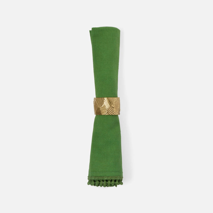 Margot Ivy Green Pom Pom Border Napkin Cotton Canvas 22X22 Pack/4