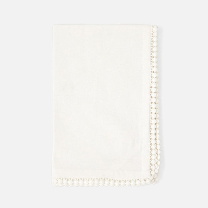 Margot Ivory Pom Pom Border Kitchen Towel Cotton Canvas 20X28 Pack/2