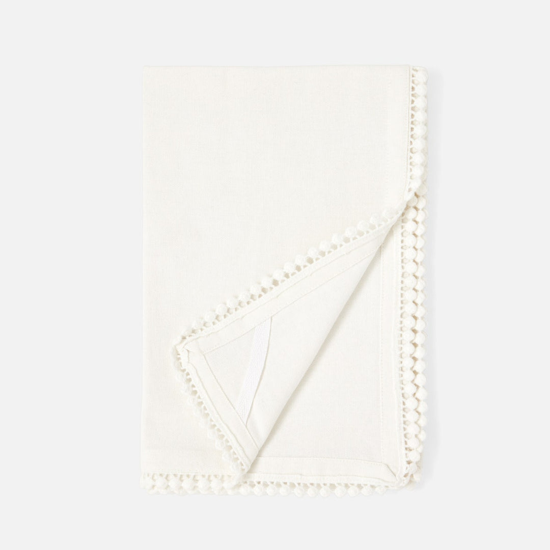 Margot Ivory Pom Pom Border Kitchen Towel Cotton Canvas 20X28 Pack/2