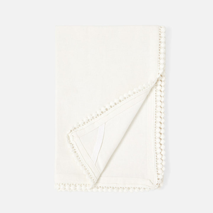 Margot Ivory Pom Pom Border Kitchen Towel Cotton Canvas 20X28 Pack/2