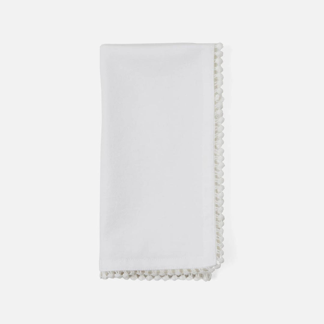 Margot White Pom Pom Border Napkin Cotton Canvas 22X22 Pack/4
