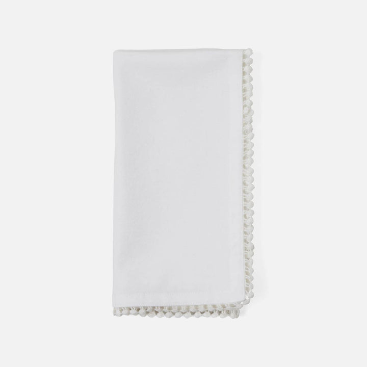Margot White Pom Pom Border Napkin Cotton Canvas 22X22 Pack/4