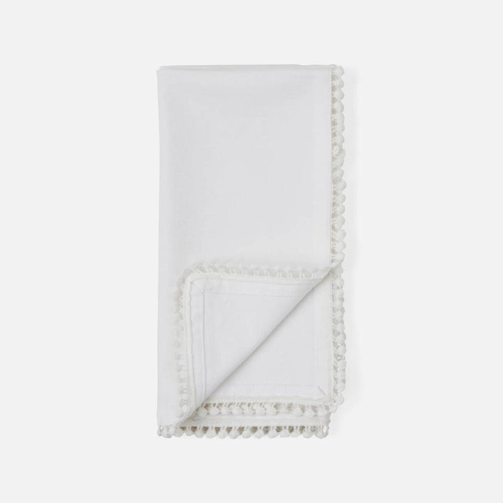 Margot White Pom Pom Border Napkin Cotton Canvas 22X22 Pack/4