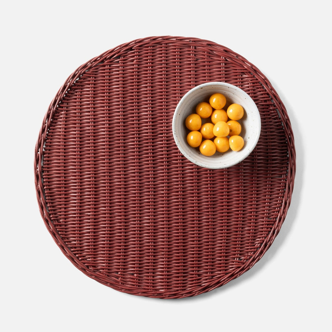 Annmarie Bordeaux Red Round Placemat Rattan Pack/4