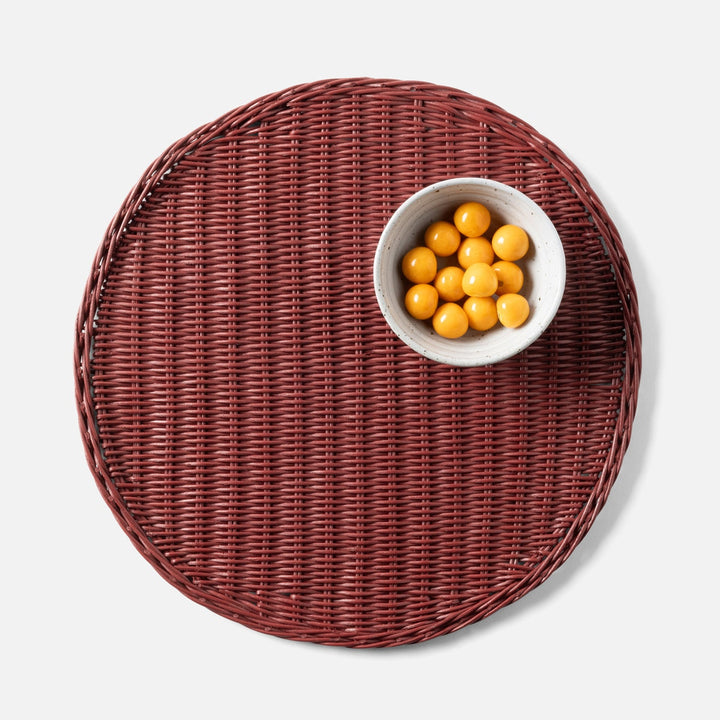Annmarie Bordeaux Red Round Placemat Rattan Pack/4