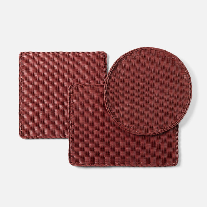 Annmarie Bordeaux Red Round Placemat Rattan Pack/4