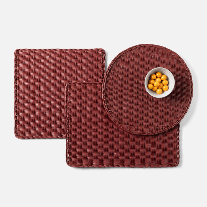 Annmarie Bordeaux Red Round Placemat Rattan Pack/4