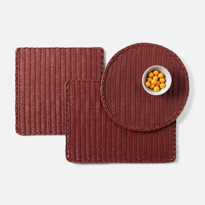 Annmarie Bordeaux Red Rectangular Placemat Rattan Pack/4