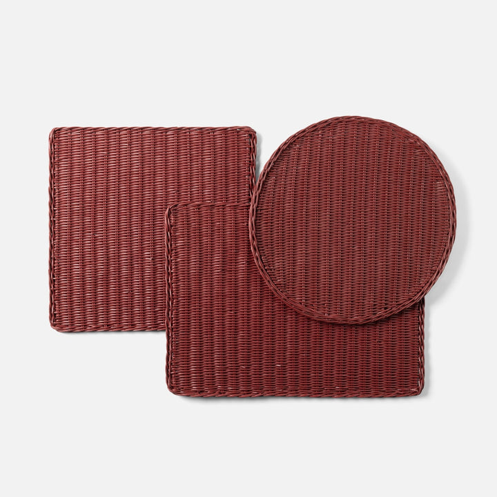 Annmarie Bordeaux Red Square Placemat Rattan Pack/4