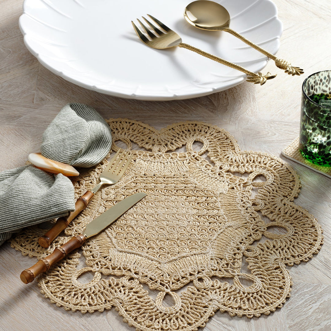 Belladonna Natural Round Medallion Placemat Faux Rattan Pack/4
