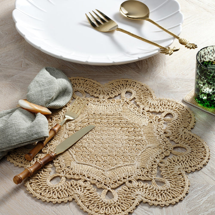 Belladonna Natural Round Medallion Placemat Faux Rattan Pack/4