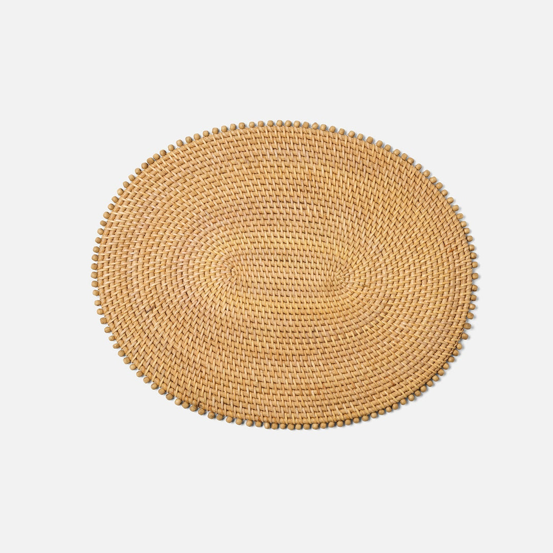 Cassia Natural Beaded Oval Placemat Rattan/Wood Pack/4