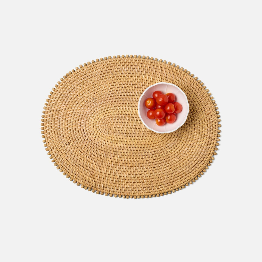 Cassia Natural Beaded Oval Placemat Rattan/Wood Pack/4