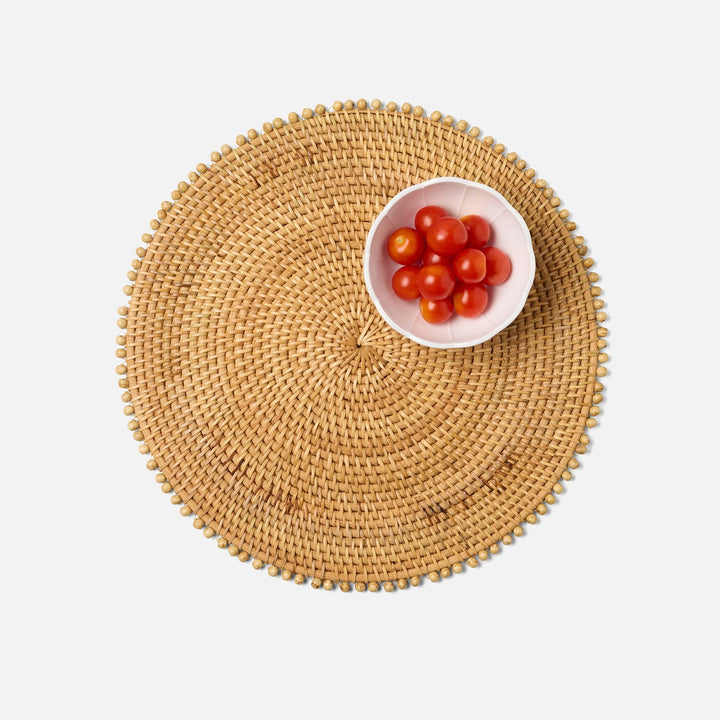 Cassia Natural Beaded Round Placemat Rattan/Wood Pack/4