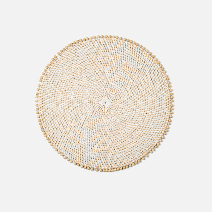 Cassia White/Natural Beaded Round Placemat Faux Rattan/Wood Pack/4