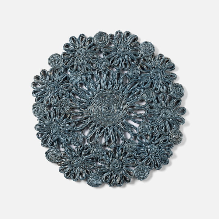 Eliana Dark Teal Floral Placemat Round Abaca Pack/4