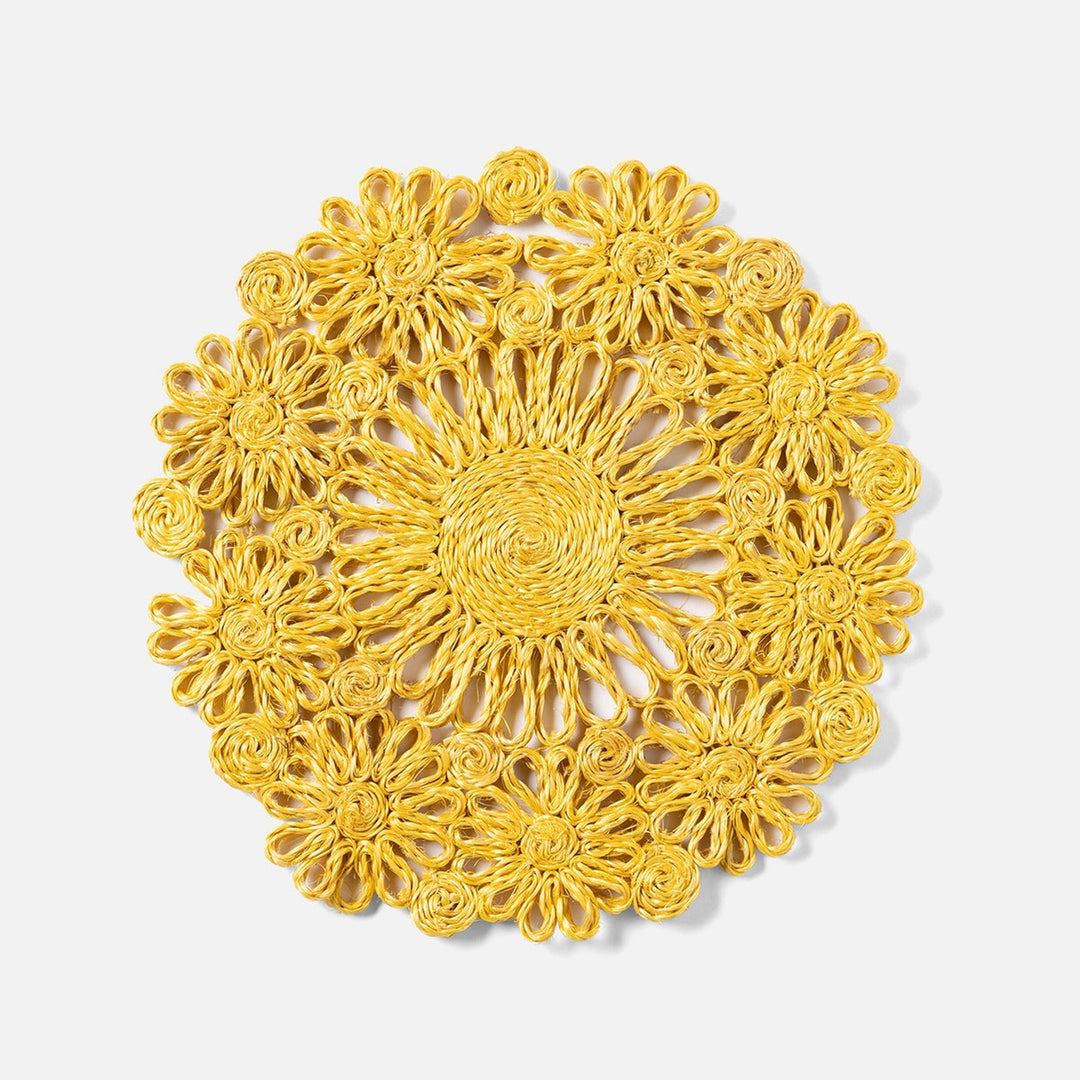 Eliana Lemon Floral Placemat Round Abaca Pack/4