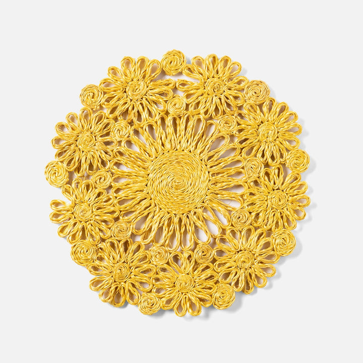 Eliana Lemon Floral Placemat Round Abaca Pack/4