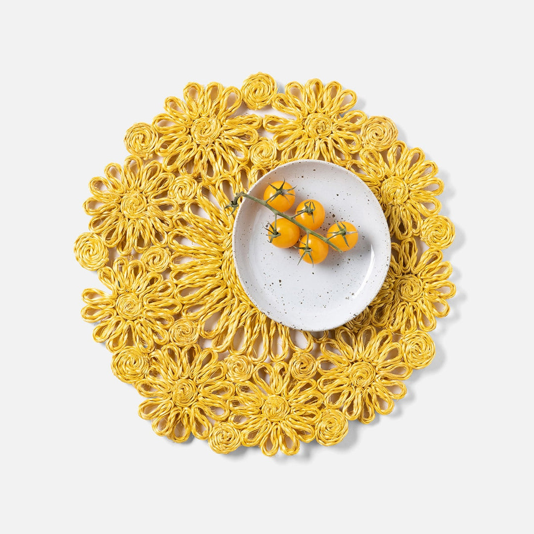 Eliana Lemon Floral Placemat Round Abaca Pack/4