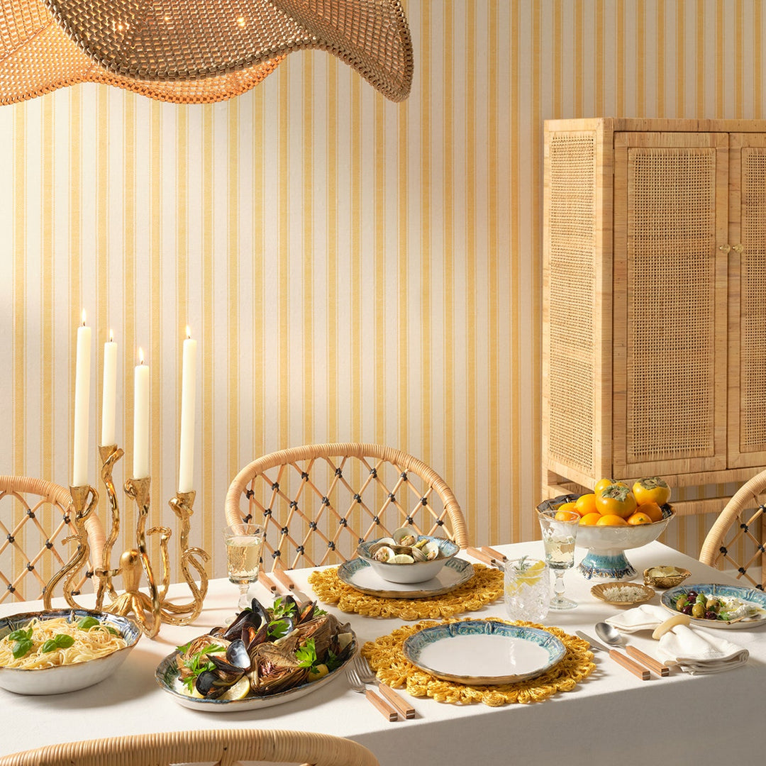 Eliana Lemon Floral Placemat Round Abaca Pack/4