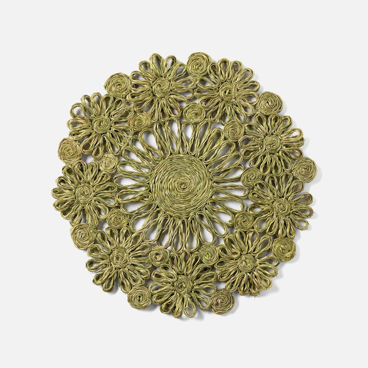 Eliana Olive Green Floral Placemat Round Abaca Pack/4