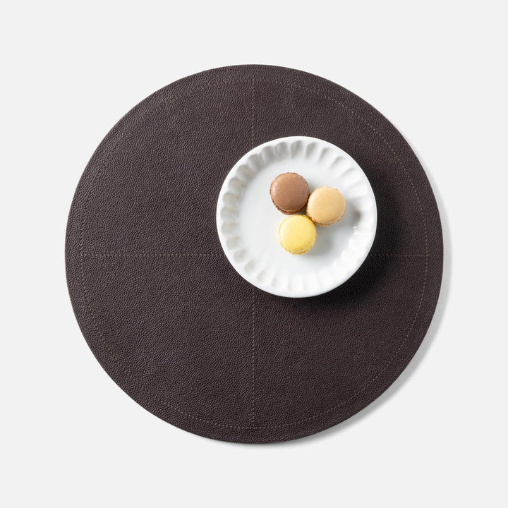 Evan Aubergine Round Placemat Full Grain Leather Pack/2