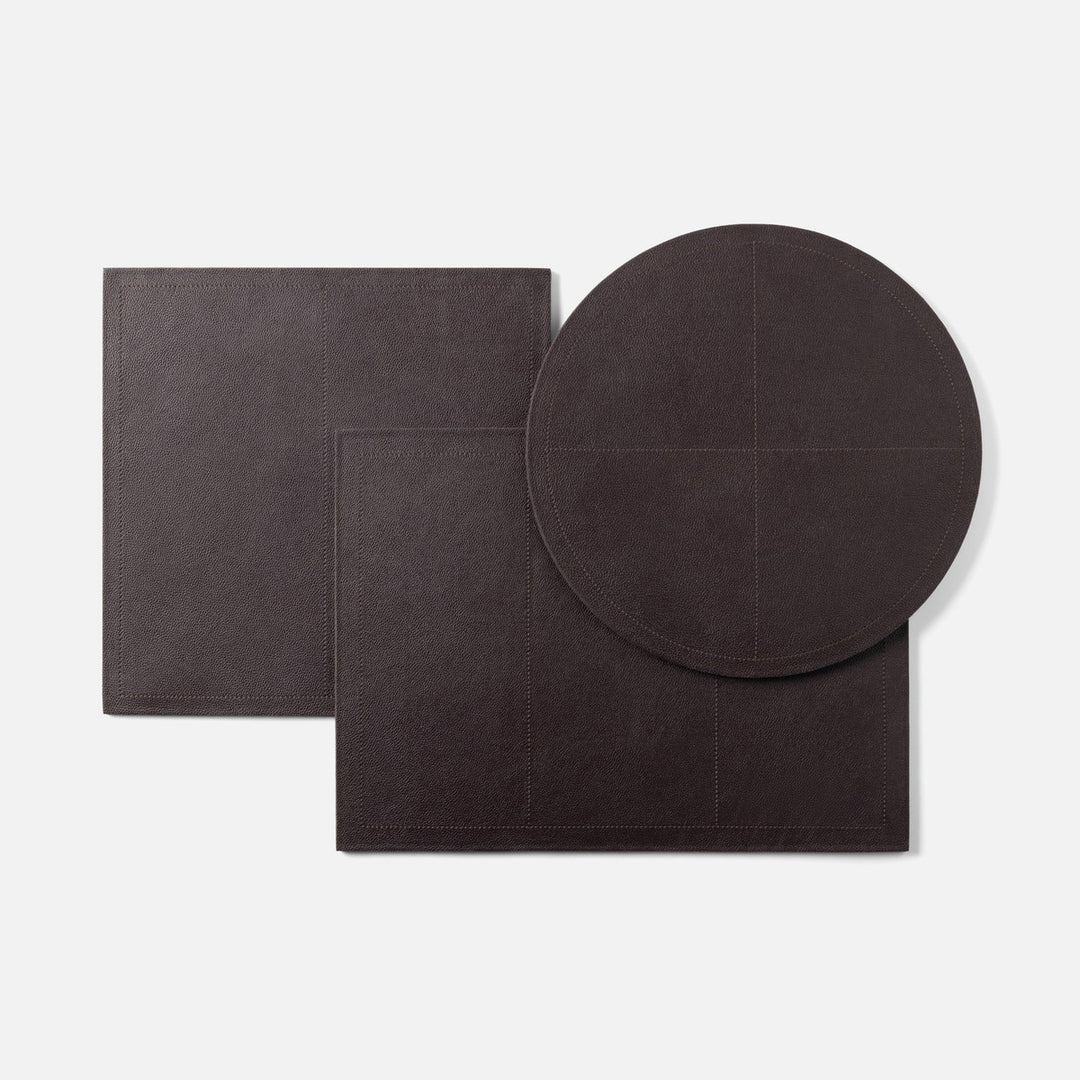 Evan Aubergine Round Placemat Full Grain Leather Pack/2