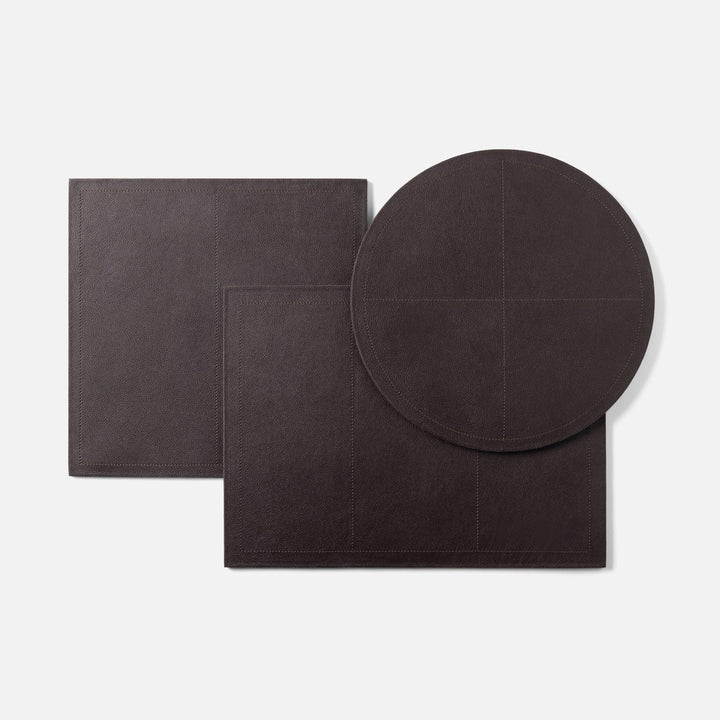 Evan Aubergine Round Placemat Full Grain Leather Pack/2