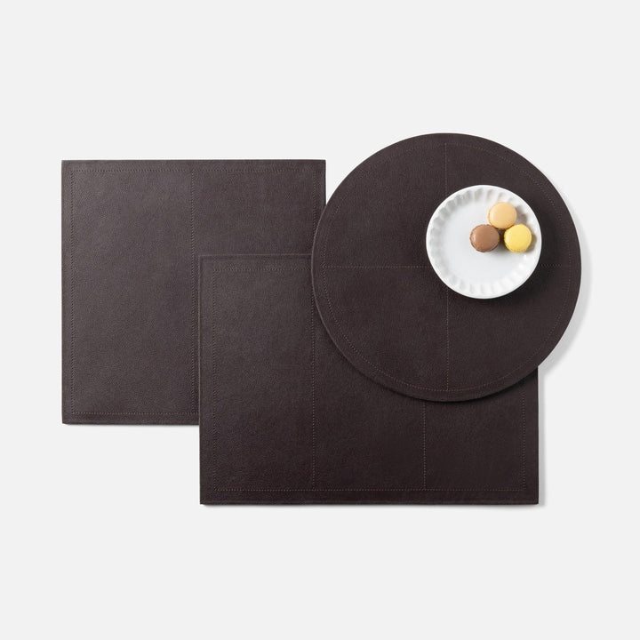 Evan Aubergine Round Placemat Full Grain Leather Pack/2