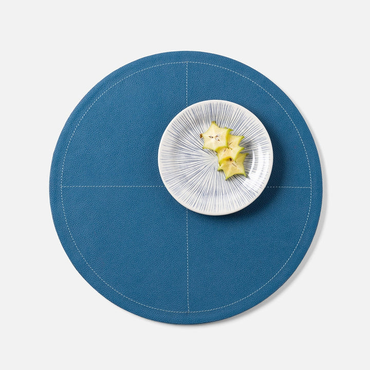 Evan Peacock Blue Round Placemat Full Grain Leather Pack/2