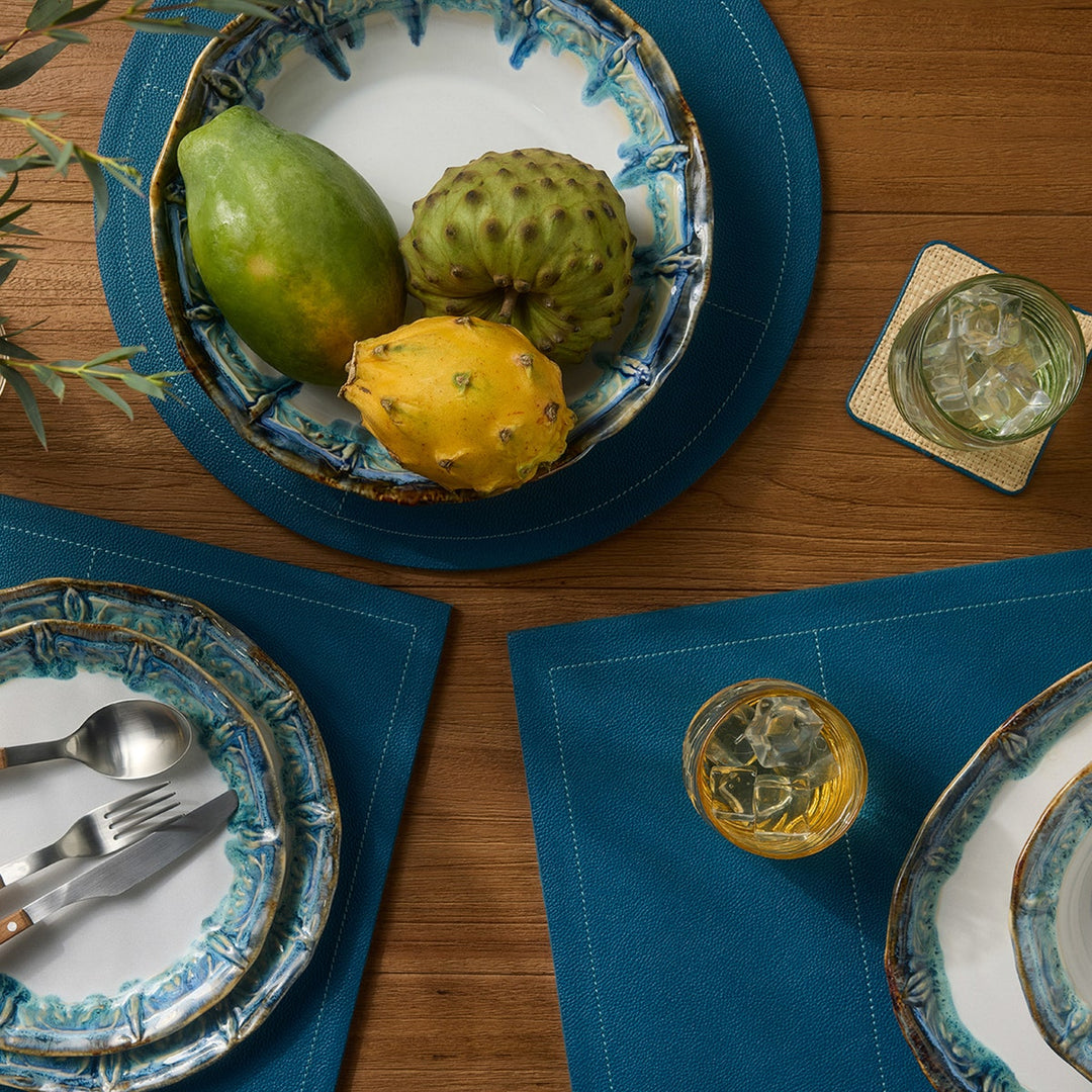 Evan Peacock Blue Round Placemat Full Grain Leather Pack/2