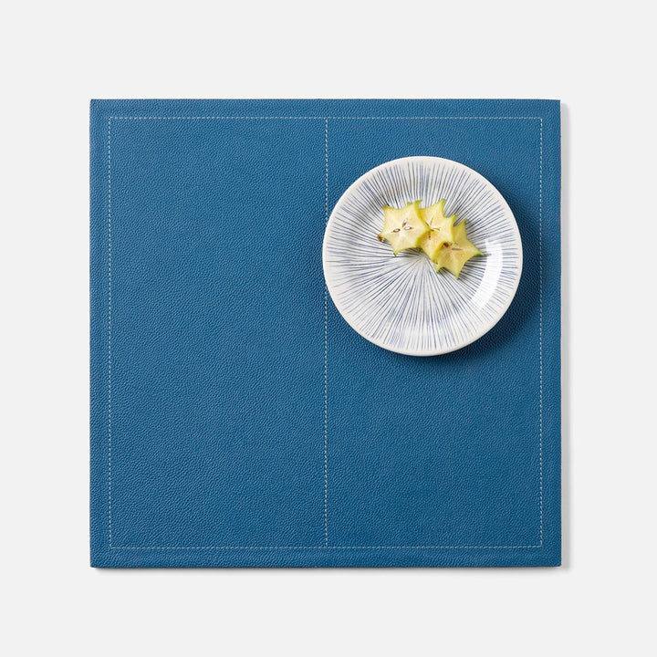 Evan Peacock Blue Square Placemat Full Grain Leather Pack/2