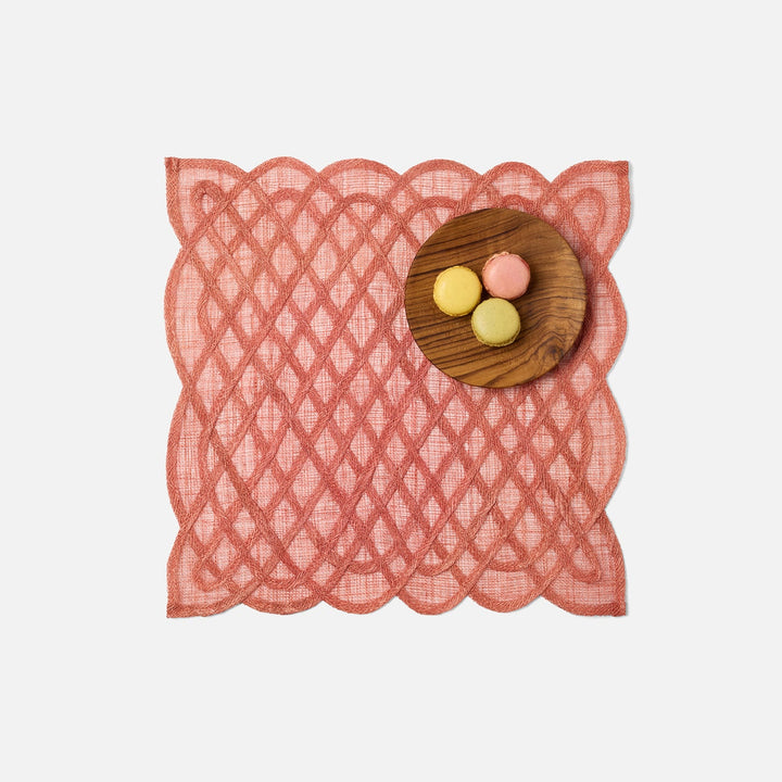 Ines Cherry Tomato Woven Square Placemat Abaca Pack/4