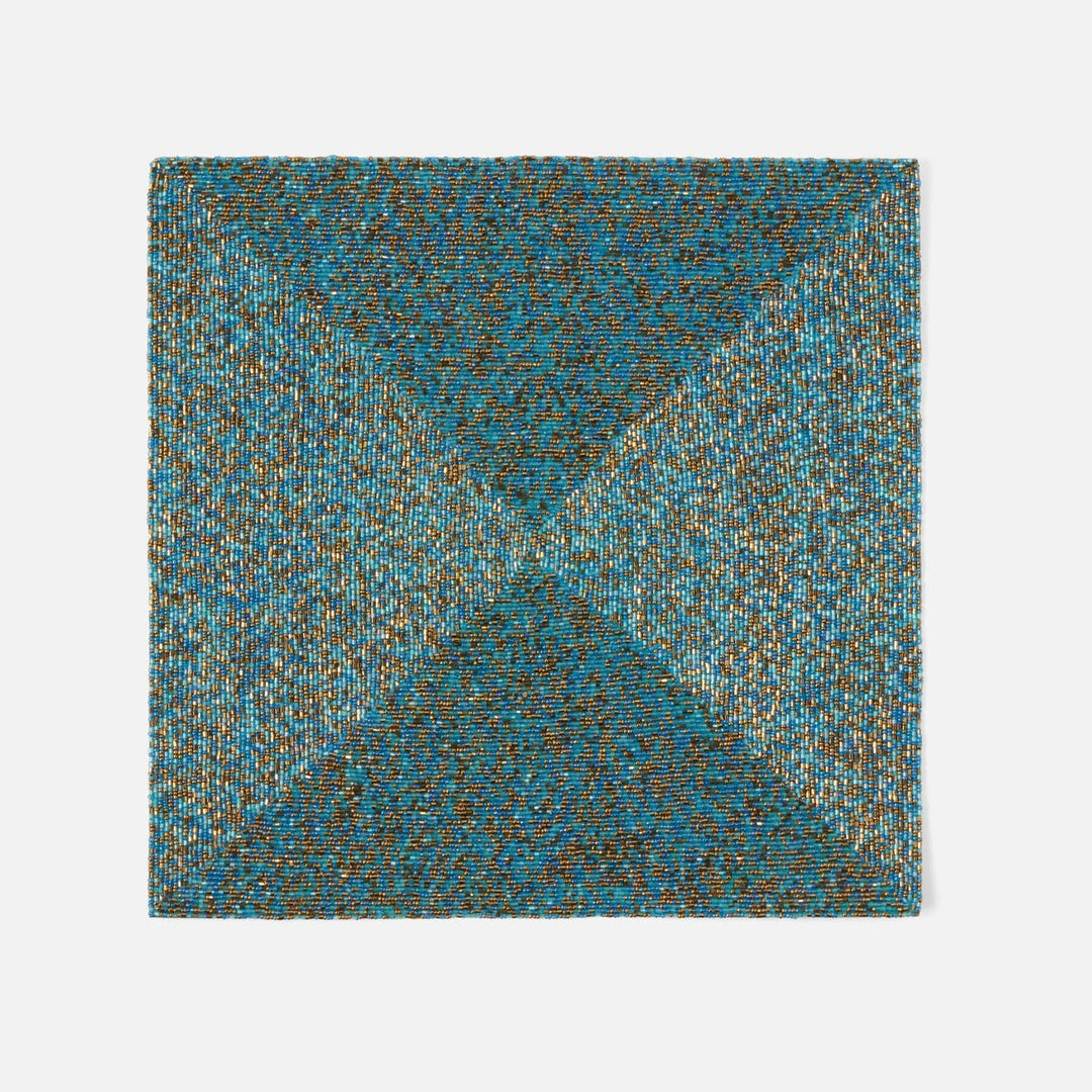 Loretta Turquoise Gold Mix Square Placemat Glass Beads Pack/4