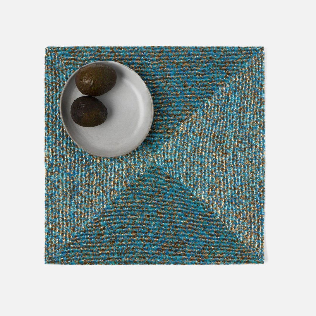 Loretta Turquoise Gold Mix Square Placemat Glass Beads Pack/4