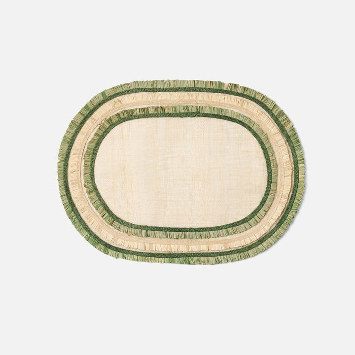 Nerina Natural/Green Fringe Oval Placemat Abaca Pack/4