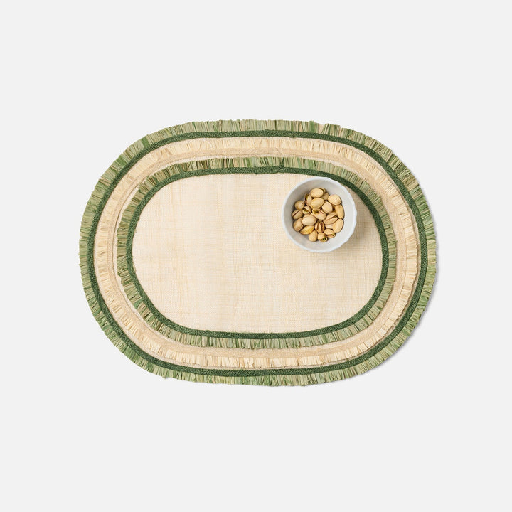 Nerina Natural/Green Fringe Oval Placemat Abaca Pack/4