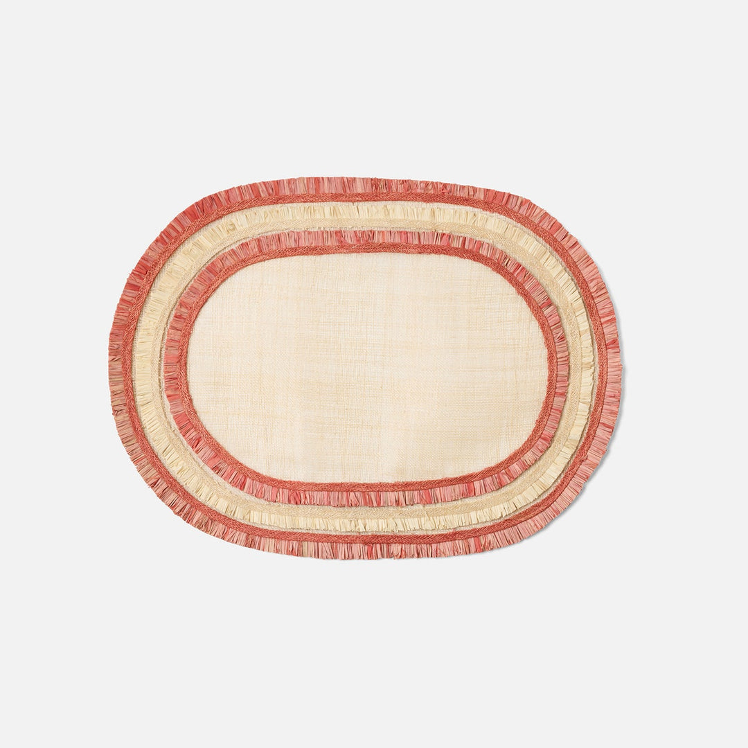 Nerina Natural/Red Fringe Oval Placemat Abaca Pack/4