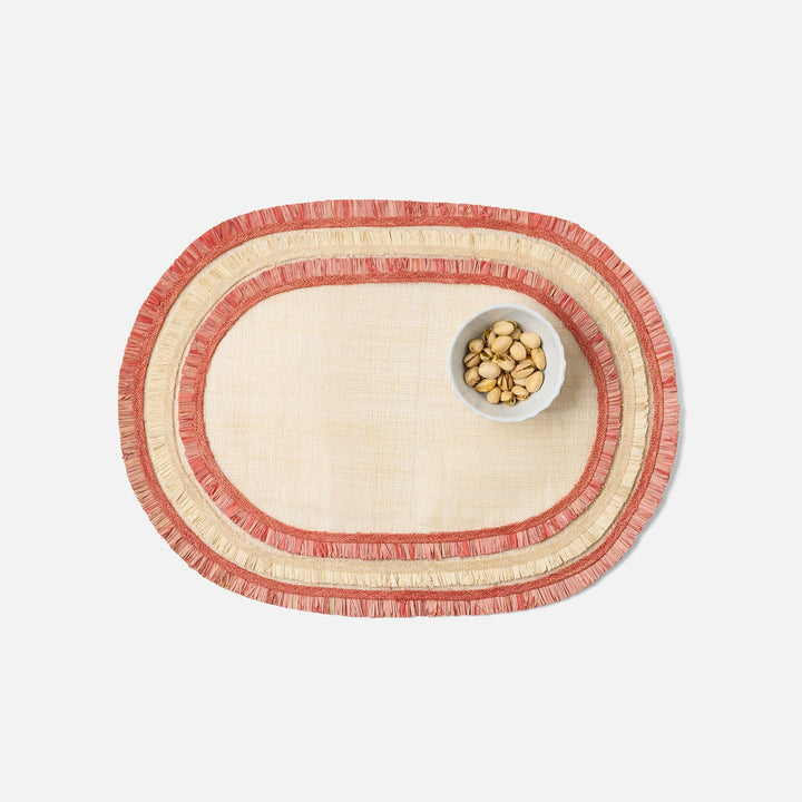 Nerina Natural/Red Fringe Oval Placemat Abaca Pack/4