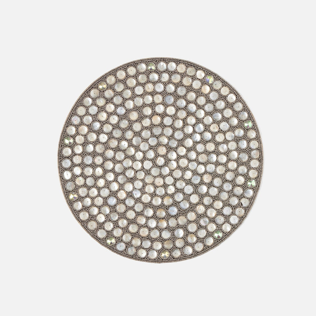Brenda Silver/Sea Round Placemat Glass Beads/Shell Pack/2