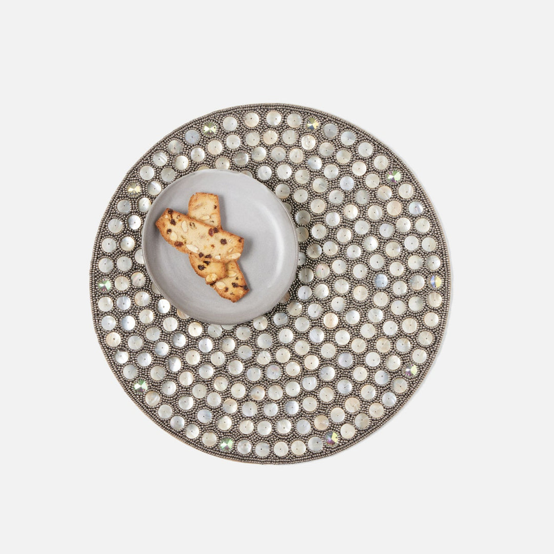 Brenda Silver/Sea Round Placemat Glass Beads/Shell Pack/2