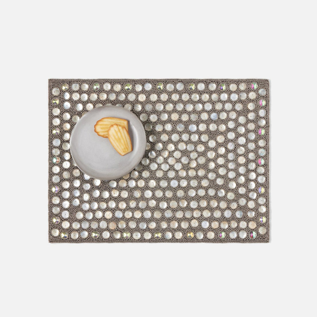 Brenda Silver/Sea Rectangular Placemat Glass Beads/Shell Pack/2