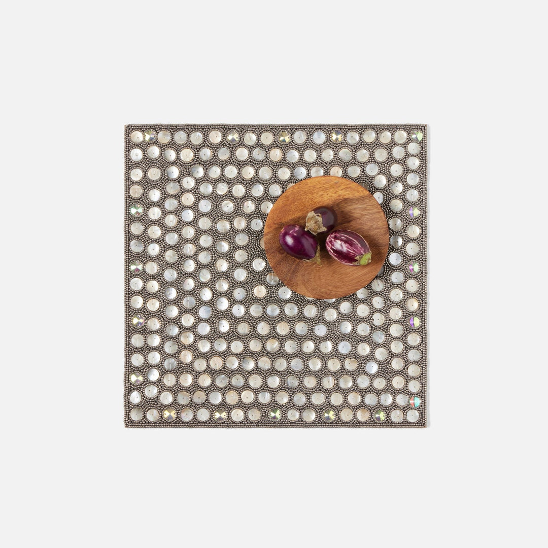 Brenda Silver/Sea Square Placemat Glass Beads/Shell Pack/2