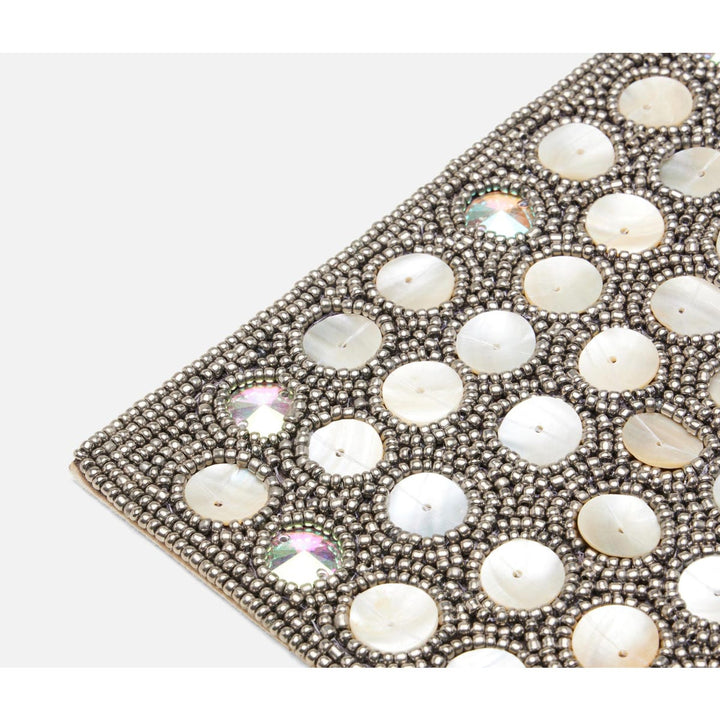 Brenda Silver/Sea Square Placemat Glass Beads/Shell Pack/2