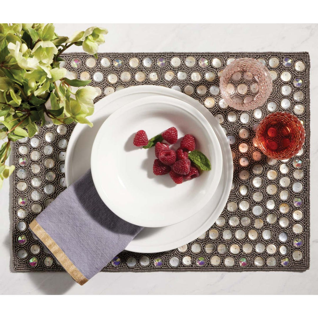 Brenda Silver/Sea Square Placemat Glass Beads/Shell Pack/2