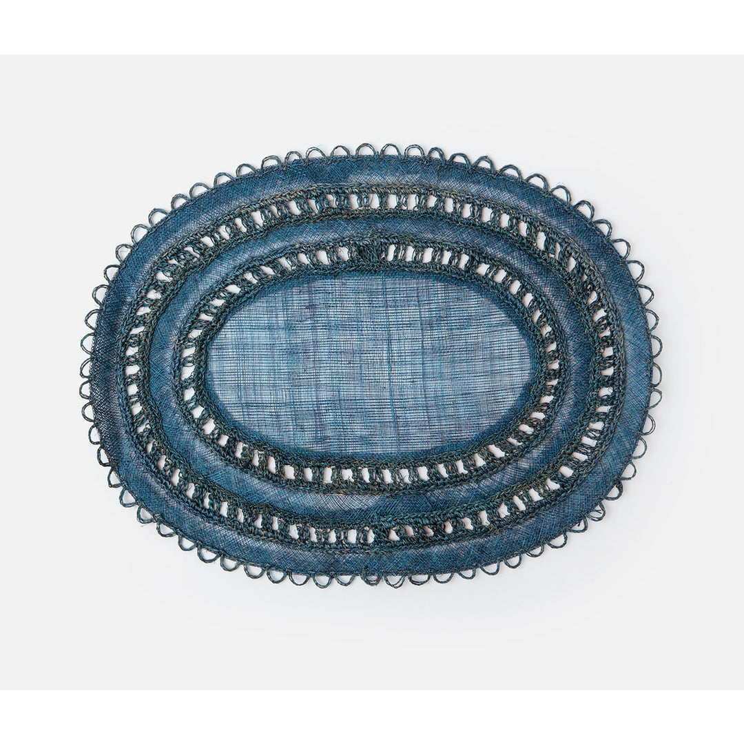 Carmine Deep Blue Oval Placemat Abaca Pack/4