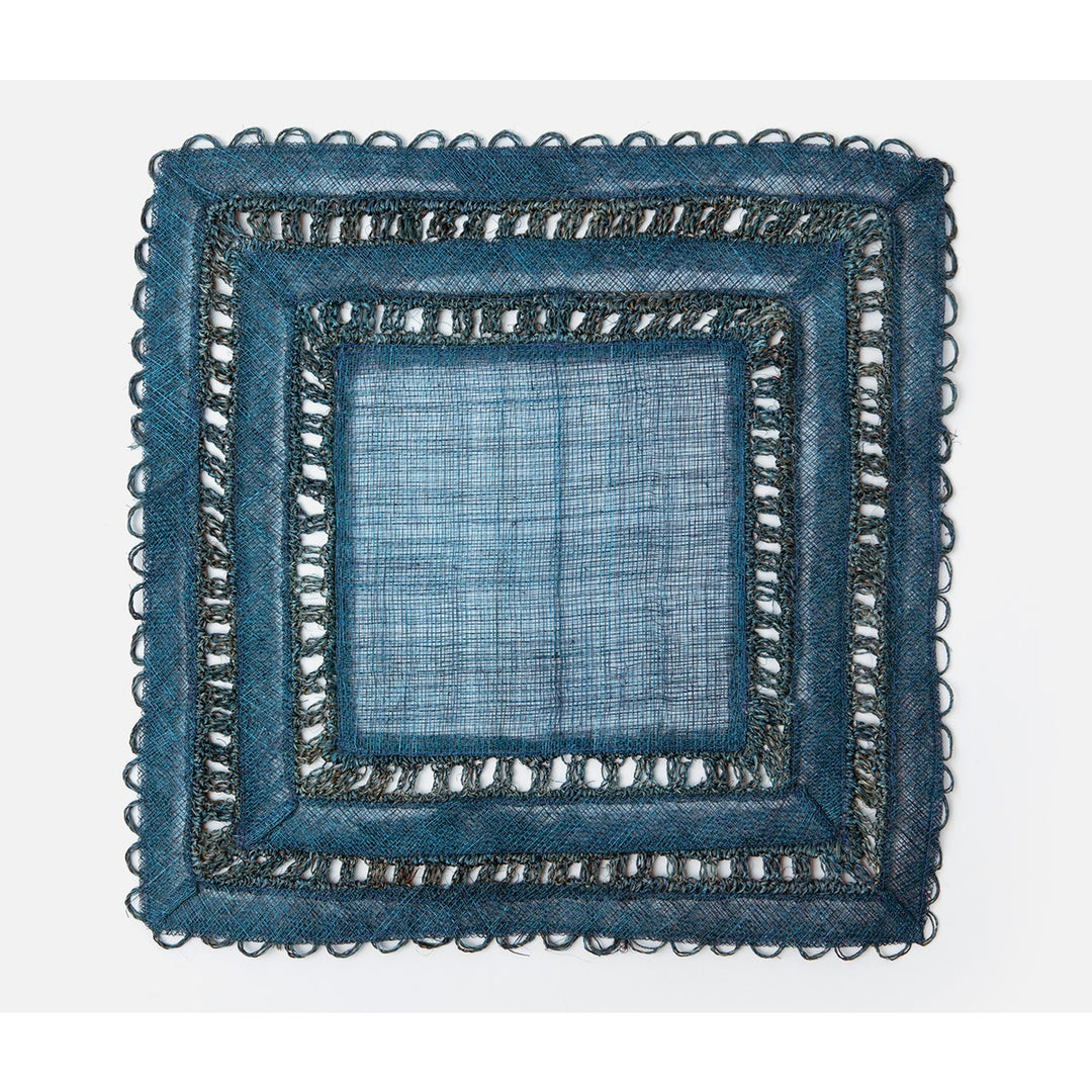 Carmine Deep Blue Square Placemat Abaca Pack/4