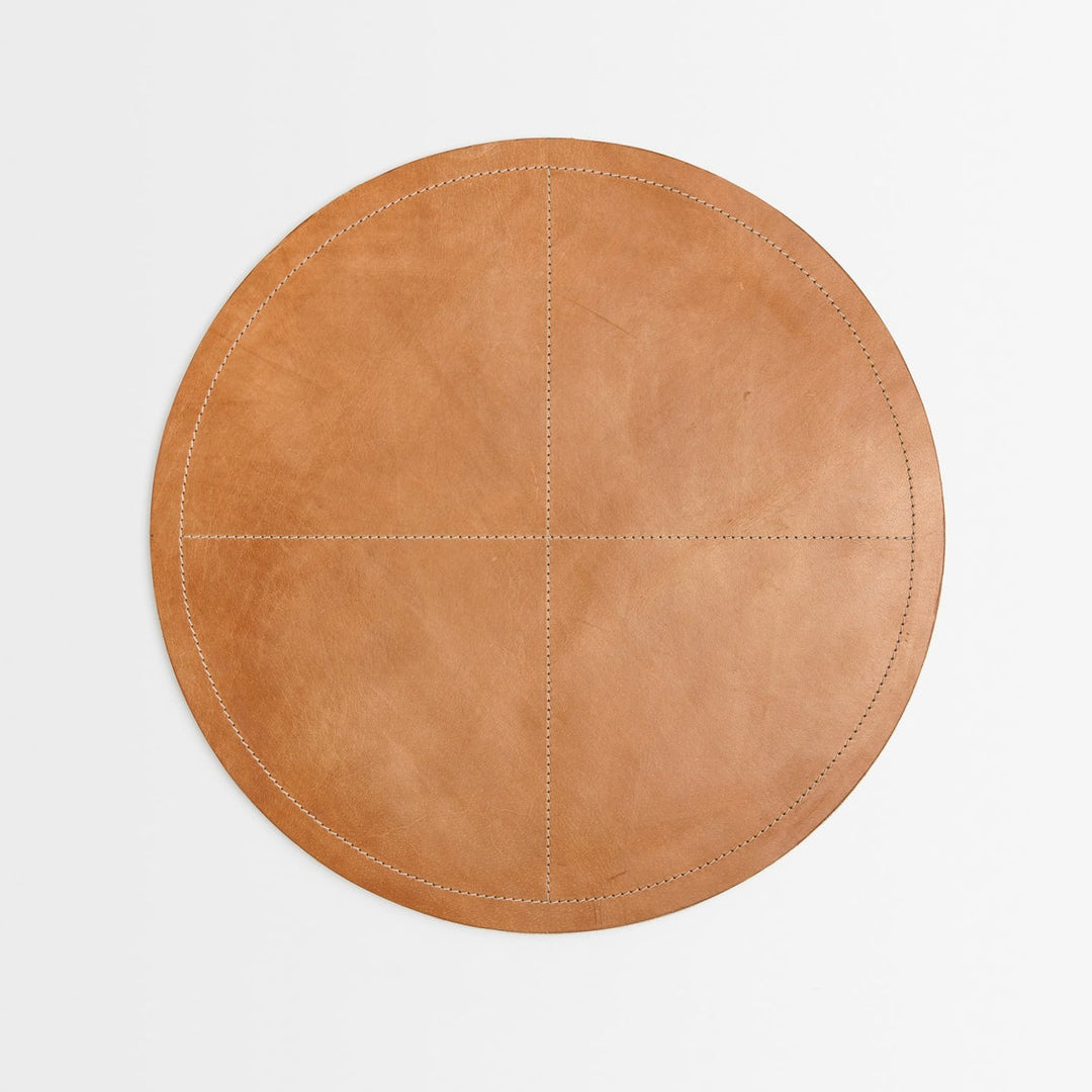 Evan Aged Camel Round Placemat Full Grain Leather Pack/2